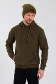 Erkek İskelet Nakışlı 3 İplik Kapüşonlu Sweatshirt Haki - 1