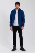 Erkek Fermuarlı Kanguru Cep 3 İplik Sweatshirt İndigo thumbnail 7