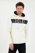 Erkek 3 İplik Pamuklu İçi Polarlı Regular Fit Nakışlı Kapüşonlu Kanguru Cepli Ekru Sweatshirt thumbnail 1