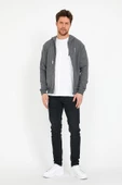 Erkek 3 İplik Pamuklu Regular Fit Nakışlı Fermuarlı Kapüşonlu Cepli Antrasit Sweatshirt - 3