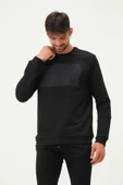 Erkek Baskılı Sweatshirt  Siyah thumbnail 4