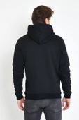 Erkek Kapüşonlu Kanguru Cep 3 İplik Sweatshirt Siyah thumbnail 10