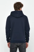 Erkek İskelet Nakışlı 3 İplik Kapüşonlu Sweatshirt Lacivert - 4