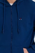 Erkek Fermuarlı Kanguru Cep 3 İplik Sweatshirt İndigo thumbnail 9