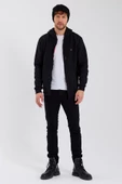 Erkek Fermuarlı Kanguru Cep 3 İplik Sweatshirt Siyah - 2