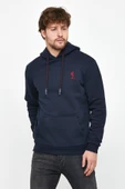Erkek İskelet Nakışlı 3 İplik Kapüşonlu Sweatshirt Lacivert - 1