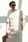 Erkek Polo Baskılı Oversize T-Shirt Ekru - 11