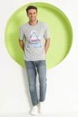 Erkek Baskılı Oversize T-Shirt  Gri Melanj - 5