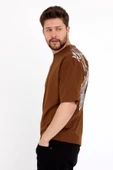 Erkek Oversize Baskılı T-shirt Taba - 12