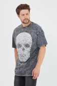 Erkek Parça Boya Baskılı Oversize Basic T-shirt  Antrasit - 3