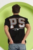 Erkek PS Baskılı Oversize T-Shirt Siyah - 9