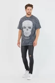 Erkek Parça Boya Baskılı Oversize Basic T-shirt  Antrasit - 2