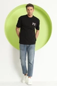 Erkek PS Baskılı Oversize T-Shirt Siyah - 8