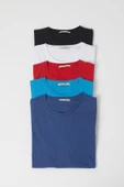Erkek Siyah-Beyaz-Kırmızı-Mavi-İndigo 5'li Tişört Paketi thumbnail 1
