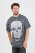 Erkek Parça Boya Baskılı Oversize Basic T-shirt  Antrasit - 9