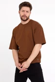 Erkek Oversize Baskılı T-shirt Taba - 11