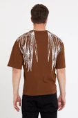 Erkek Oversize Baskılı T-shirt Taba - 4