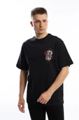 Erkek Oversize Fit Ön Arka Baskılı Basic Tişört Siyah - 4