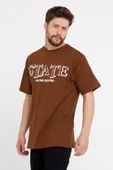 Erkek Oversize Baskılı T-shirt Taba thumbnail 10