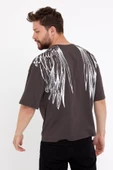 Erkek Oversize Baskılı T-shirt Kahverengi - 6