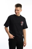 Erkek Oversize Fit Ön Arka Baskılı Basic Tişört Siyah - 3