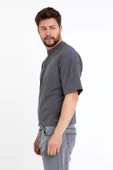 Erkek Oversize Baskılı T-shirt Antrasit - 3