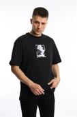 Erkek Oversize Fit Open Your Eyes Baskılı Tişört Siyah - 3