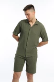 Erkek Crinkle Kumaş Regular Fit Gömlek Yeşil - 3