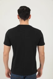 Erkek Bisiklet Yaka Regular Fit Carbon Fırçalı Tişört Siyah - 3