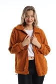 Kadın Fermuarlı Stoper Detaylı Kıvırcık Peluş Ceket Tarçın thumbnail 7