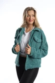 Kadın Çıt Çıt Kapamalı Kıvırcık Peluş Ceket  Petrol thumbnail 3