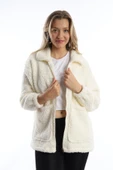 Kadın Fermuarlı Stoper Detaylı Kıvırcık Peluş Ceket  Ekru thumbnail 11