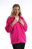 Kadın Fermuarlı Stoper Detaylı Kıvırcık Peluş Ceket Fuşya thumbnail 3