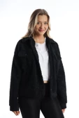 Kadın Çıt Çıt Kapamalı Kıvırcık Peluş Ceket  Siyah thumbnail 9