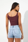 Nakışlı Kadın Askılı Crop Atlet Bordo thumbnail 5
