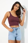 Nakışlı Kadın Askılı Crop Atlet Bordo thumbnail 7