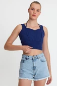 Kadın Ense Biye Detaylı Crop İndigo thumbnail 11