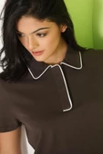 Kadın Polo Yaka T-Shirt Kahverengi - 2