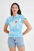 Kadın Batik Yıkamalı t-shirt  Mavi - 6