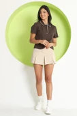 Kadın Polo Yaka T-Shirt Kahverengi - 3