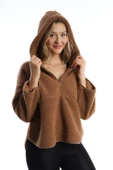 Kadın Kapüşonlu Peluş Sweat Tütün thumbnail 7