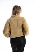 Kadın Dik Yaka Fermuarlı Peluş Bej thumbnail 10