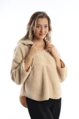 Kadın Kapüşonlu Peluş Sweat Ekru thumbnail 9