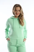 Kadın Kapüşonlu 3 İplik Şardonlu Sweat Açık Yeşil thumbnail 7