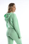 Kadın Kapüşonlu 3 İplik Şardonlu Sweat Açık Yeşil thumbnail 5