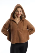 Kadın Kapüşonlu Peluş Sweat Tütün thumbnail 8