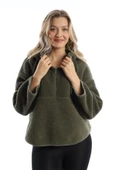 Kadın Kapüşonlu Peluş Sweat Haki thumbnail 8
