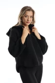 Kadın Kapüşonlu Peluş Sweat Siyah thumbnail 9