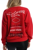 Kadın Ön Arka Polo State Baskılı 3 İplik Sweat  Kırmızı thumbnail 2