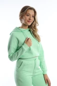 Kadın Kapüşonlu 3 İplik Şardonlu Sweat Açık Yeşil thumbnail 3
